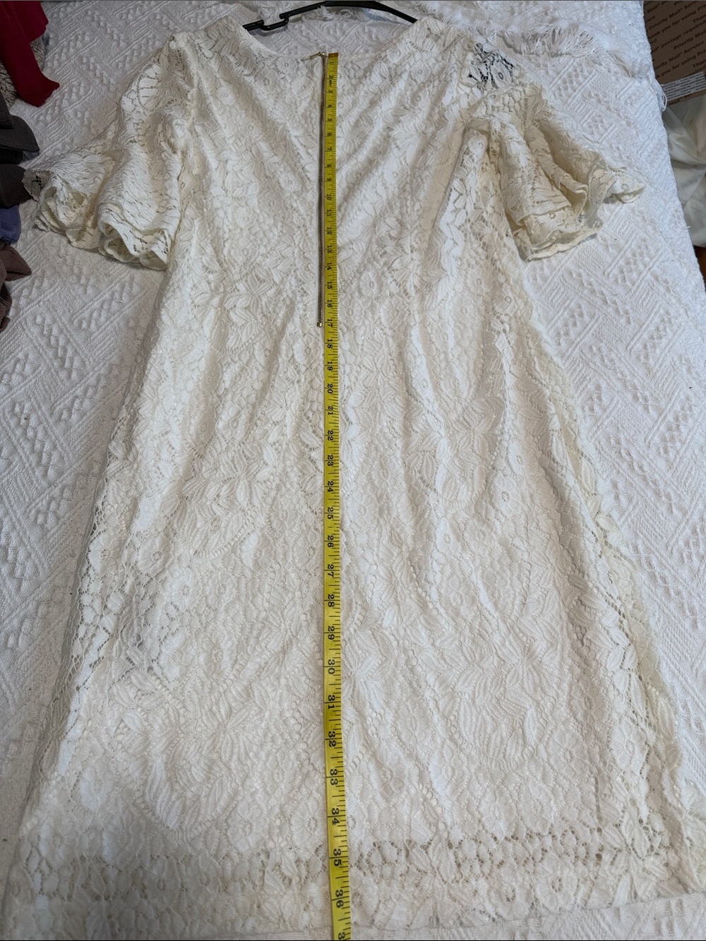 White Lace Dress with Short Bell Sleeve / Bridal Shower or Christmas Party - Picture 16 of 16